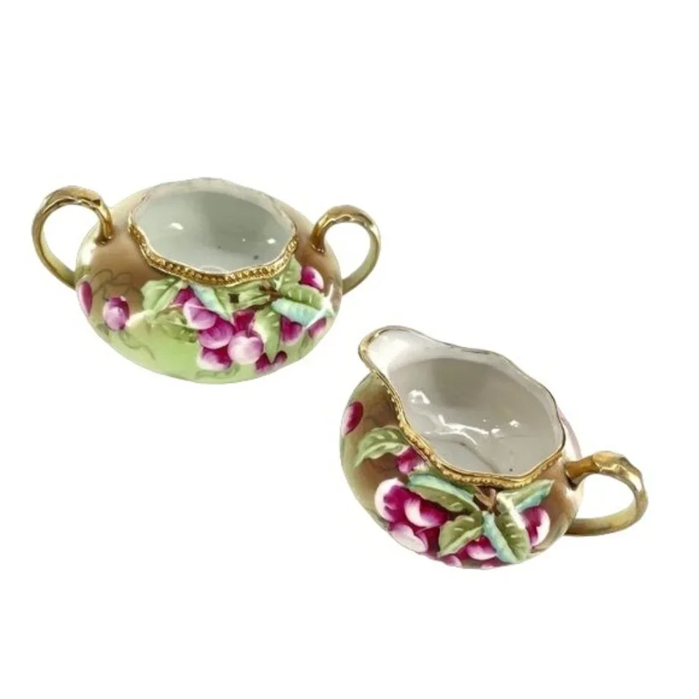 1891-1921 Antique Hand-Painted Nippon Japanese Berry Print Purple & Green - Picture 4 of 8